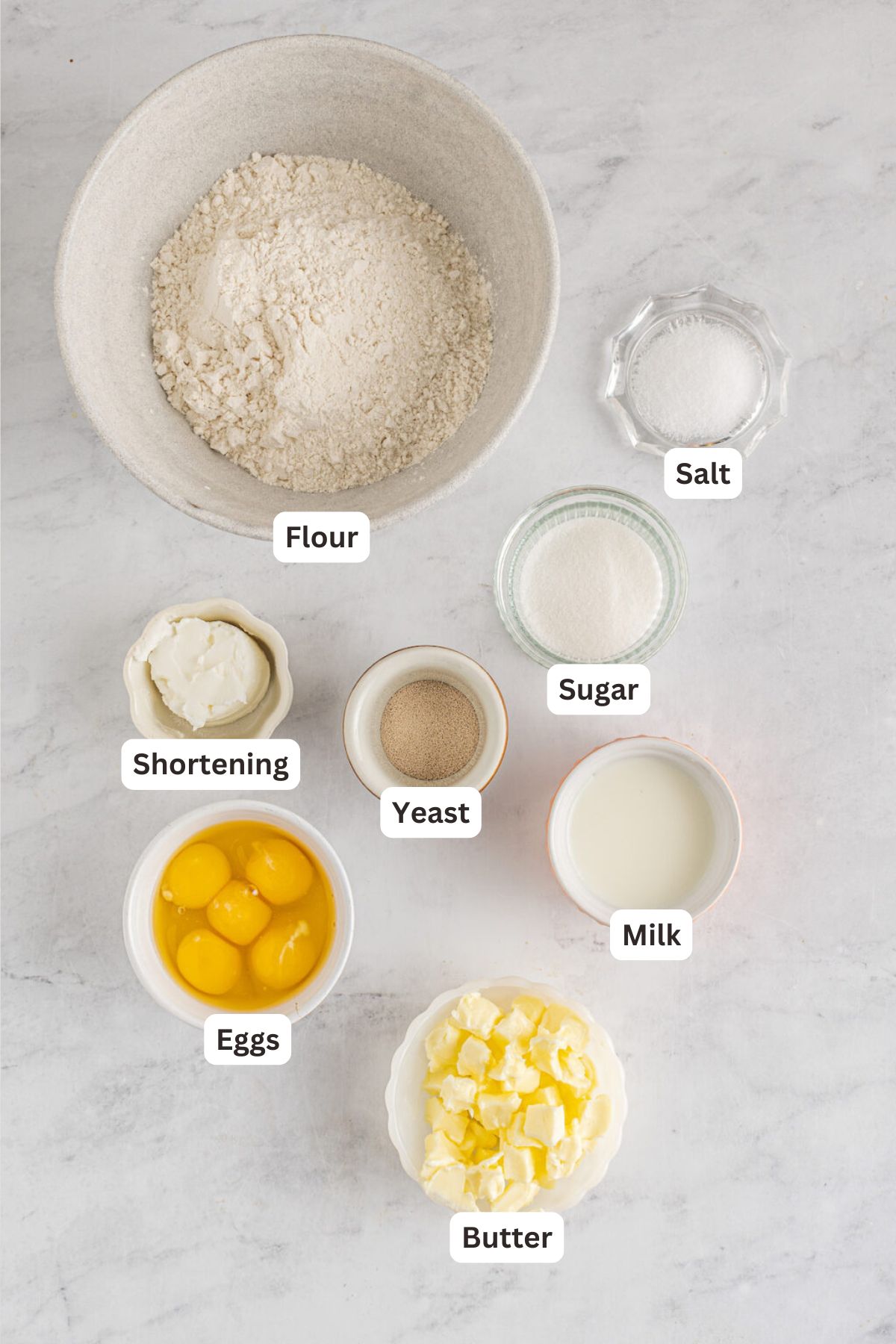 Ingredients for Brioche Buns.