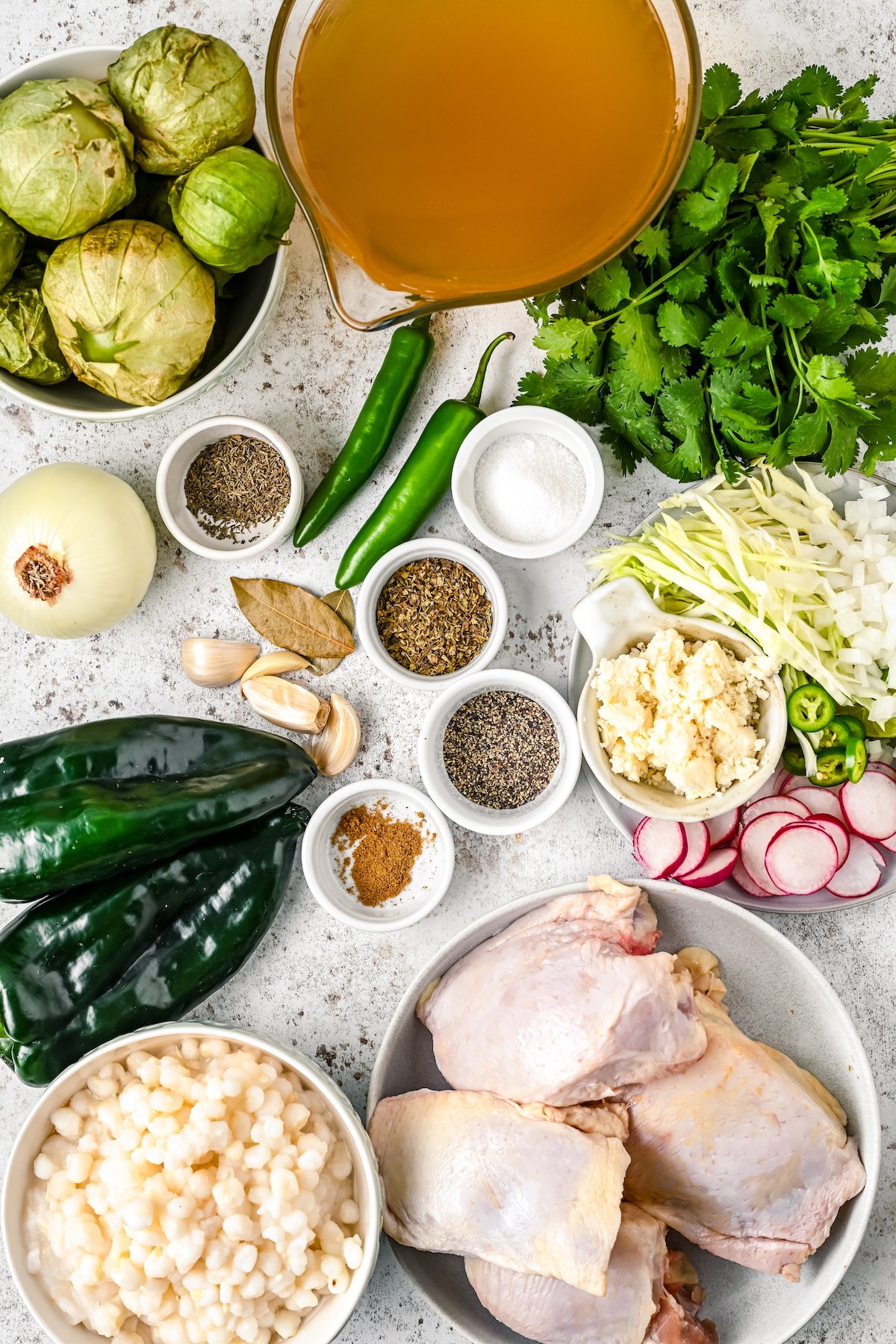 Ingredients for Mexican pozole.