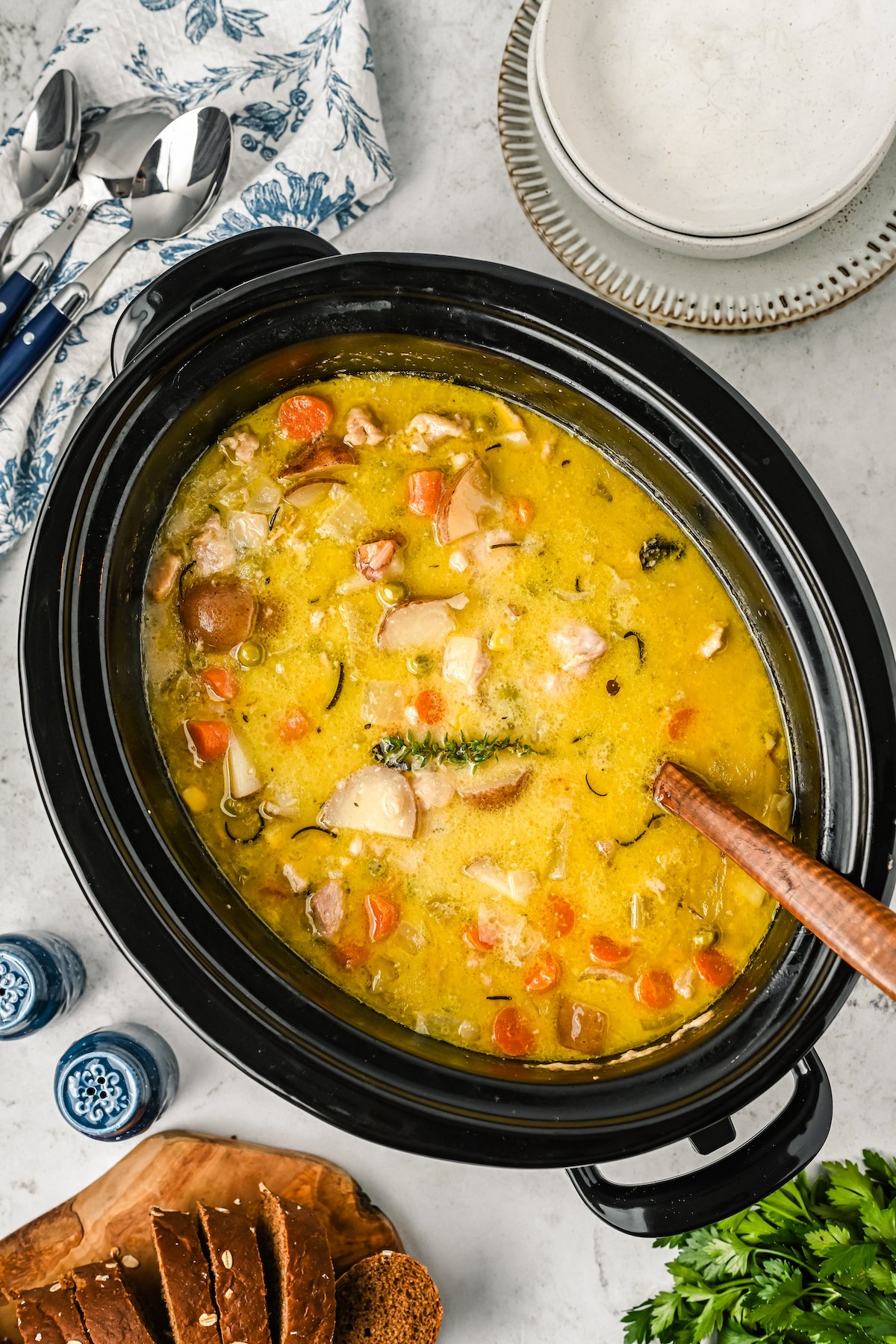 Chicken stew in a crockpot.
