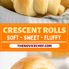 Up close image of a crescent roll and a bite taken out of a roll.
