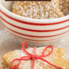 Molasses cookies stacked on top of each other and tied with a ribbon.