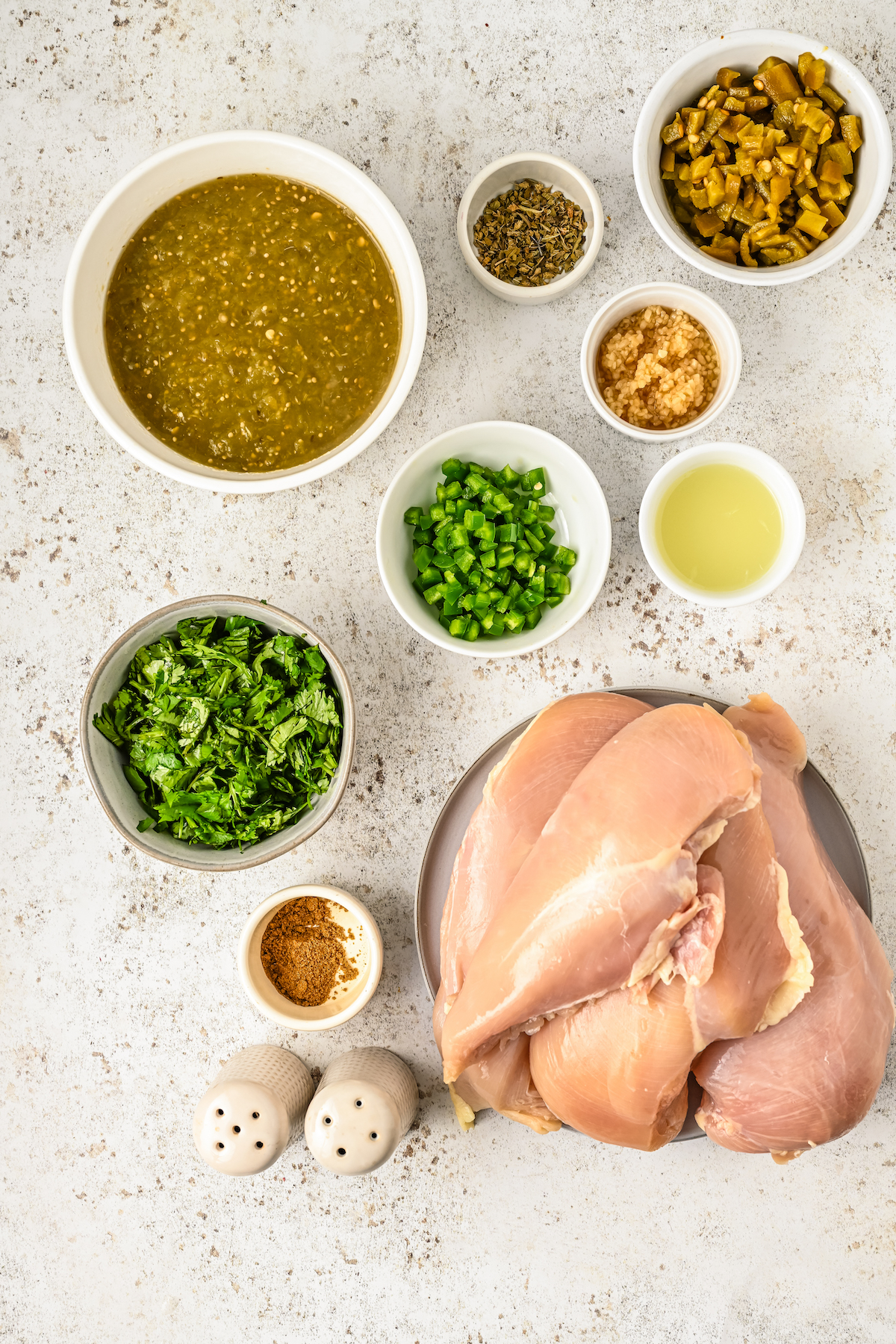 Ingredients for easy salsa verde chicken.