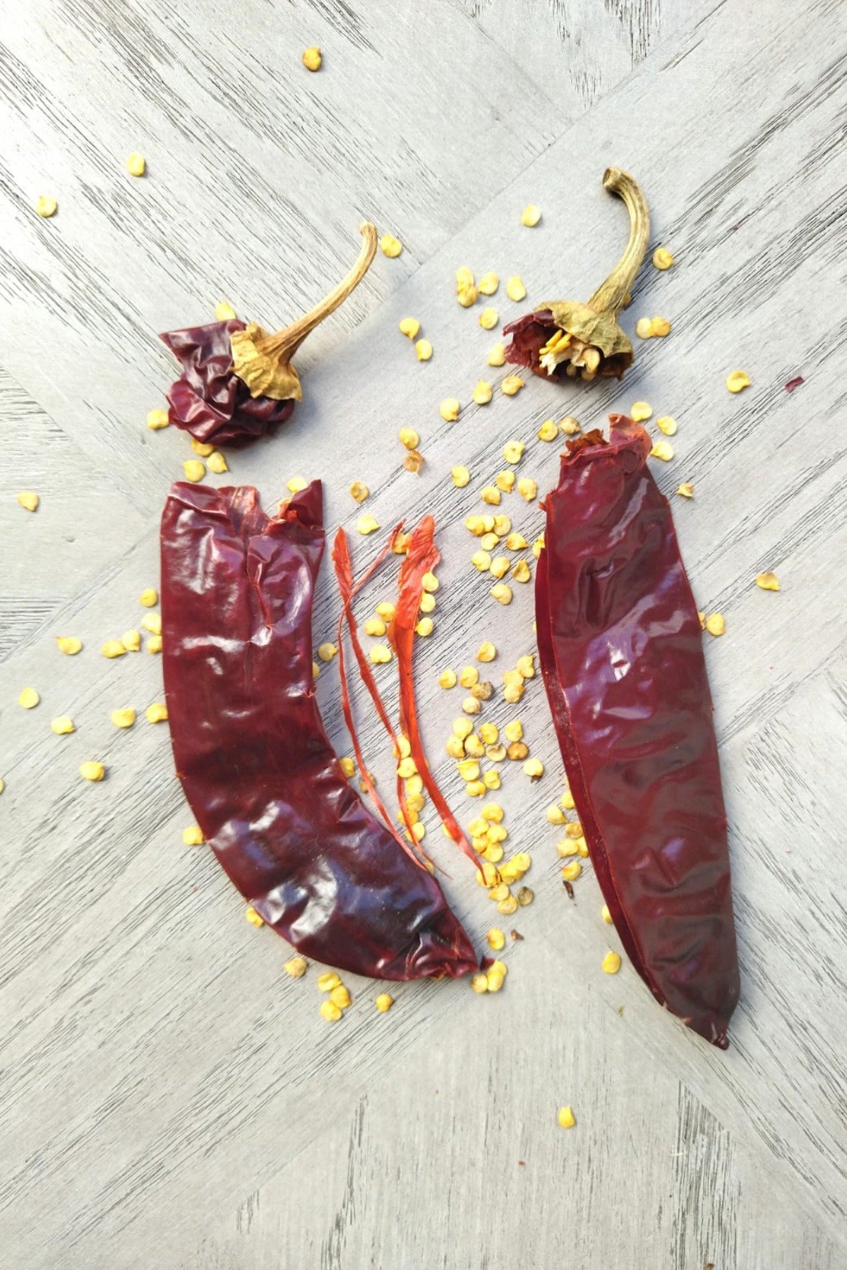 Deveined and seeded chiles. 