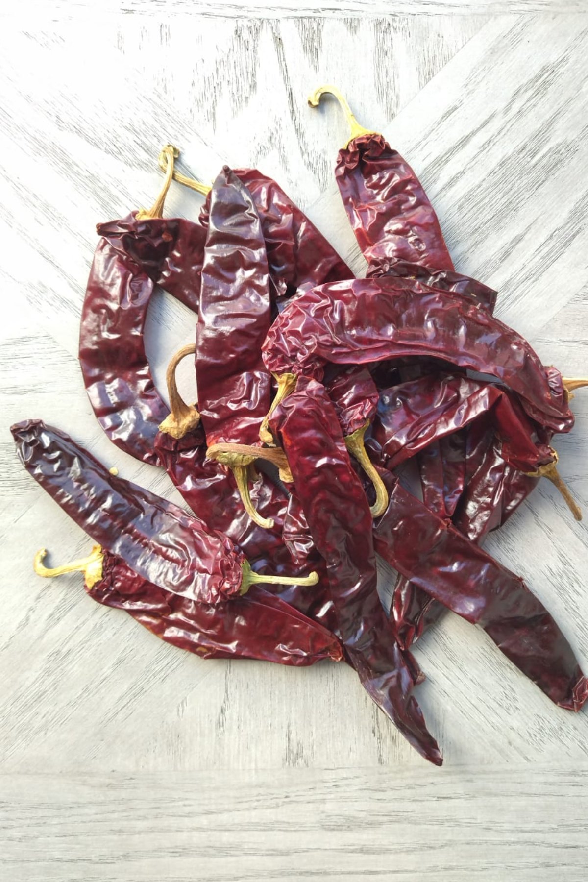 Handful of guajillo peppers.