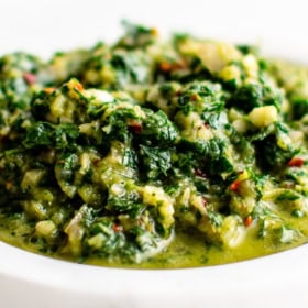 A bowl of fresh homemade chimichurri sauce.