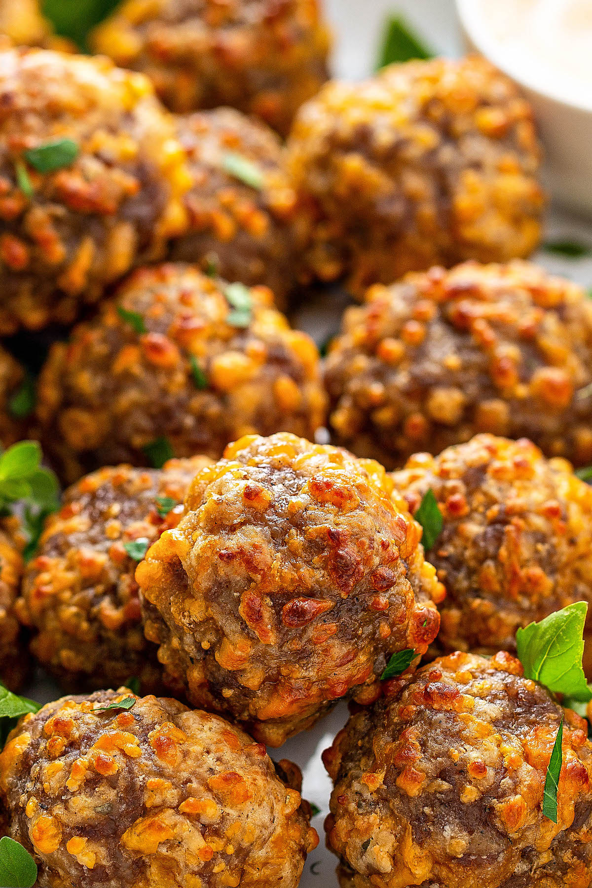 Sausage balls stacked on top of each other.