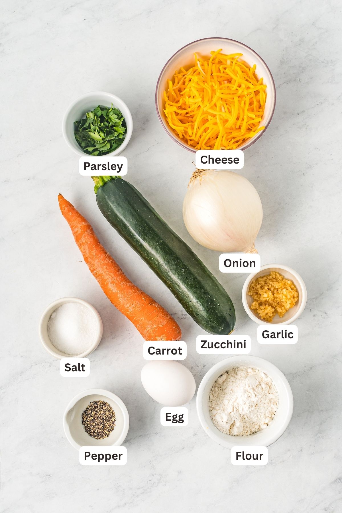 Ingredients for Air Fryer Zucchini Fritters.