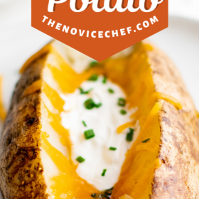 Baked potato with butter, sour cream and cheese inside.