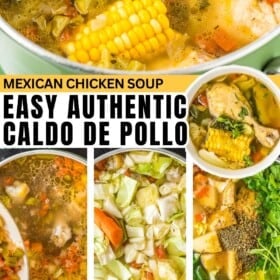 Easy authentic caldo de pollo is made in a large dutch oven.