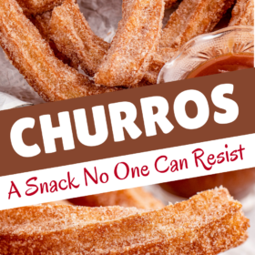 Homemade churros on parchment paper.