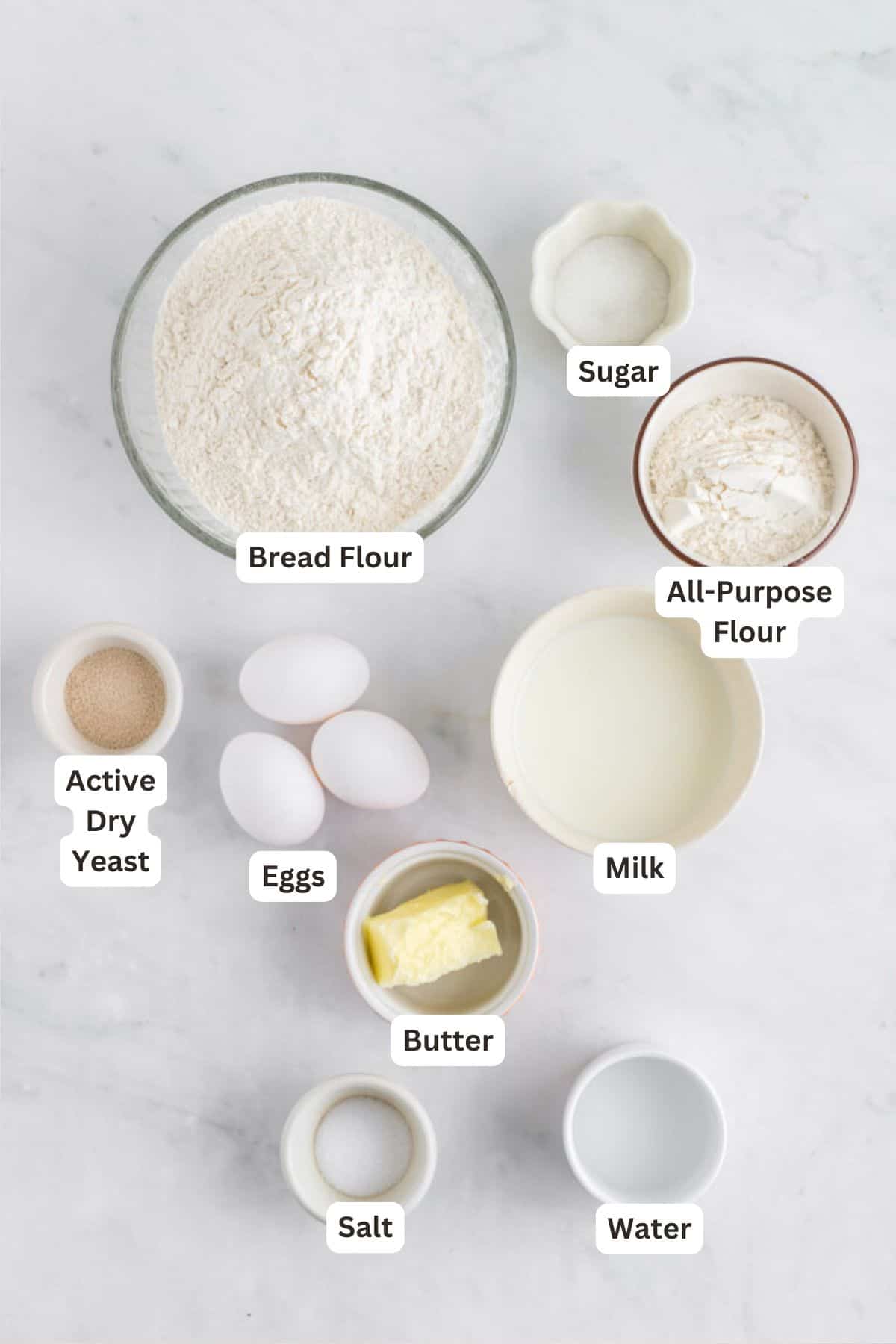 Ingredients for Homemade Hot Dog Buns.