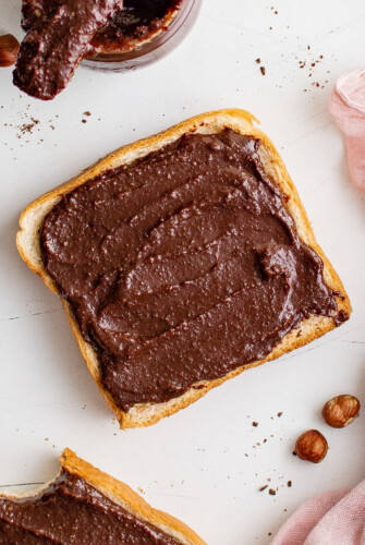 Toast with chocolate hazelnut spread.