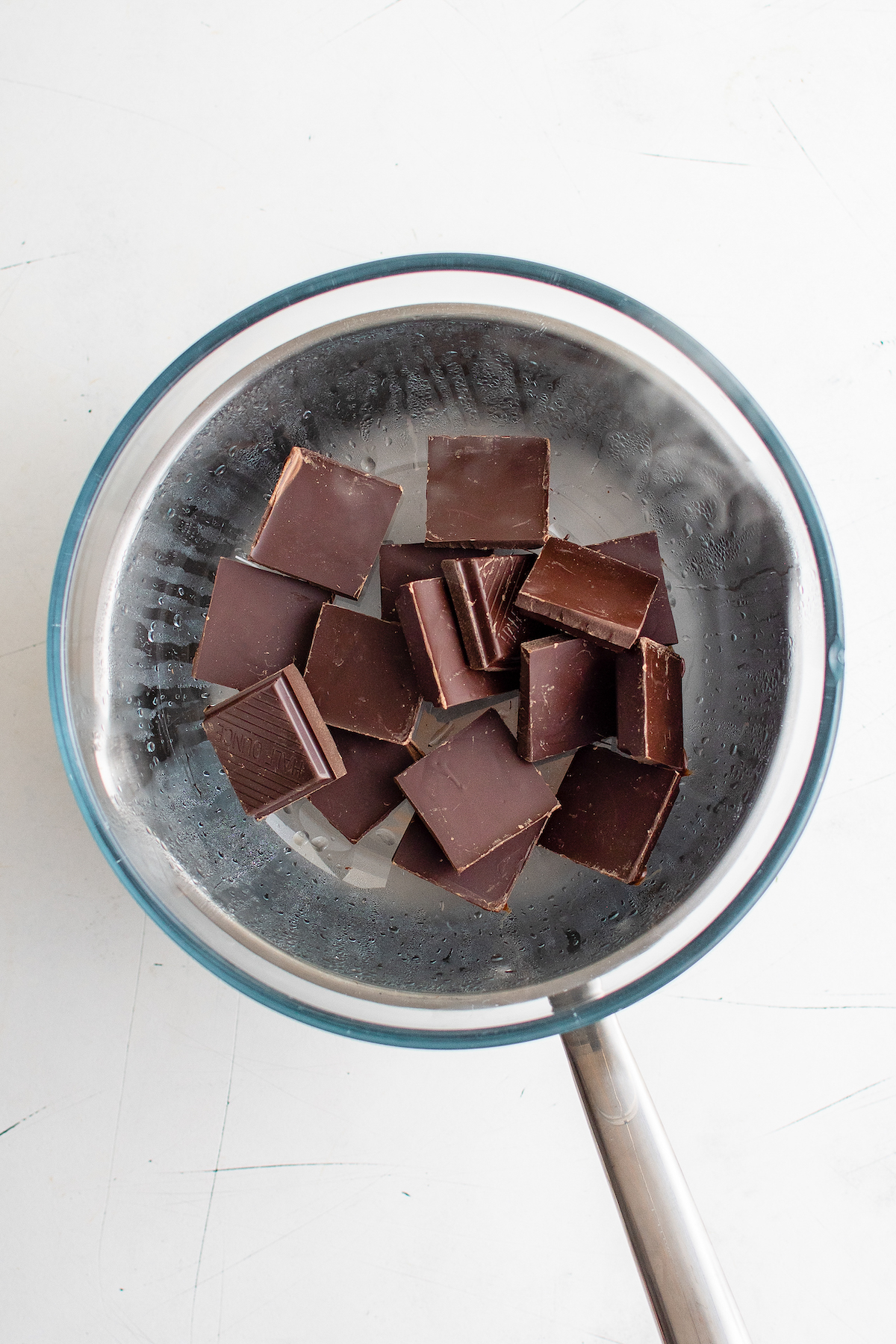 Chocolate in a heatproof bowl over a pot of hot water.