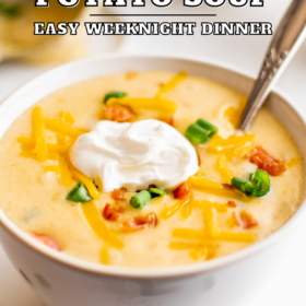 Instant pot potato soup in a bowl with cheese on top.