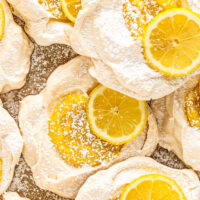 Landscape image of lemon meringue cookies.