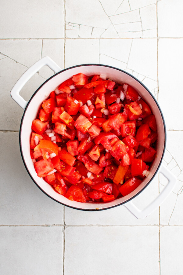 Diced tomatoes in a pot.