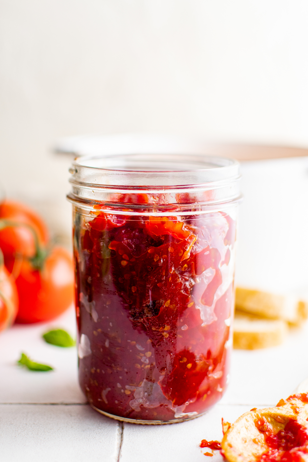 A jar of homemade tomato preserve.