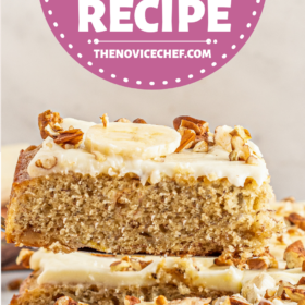 A slice of banana bread cake being lifted with a spatula.