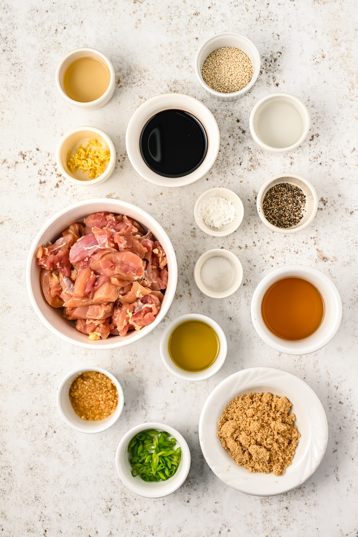 Ingredients for bourbon chicken.