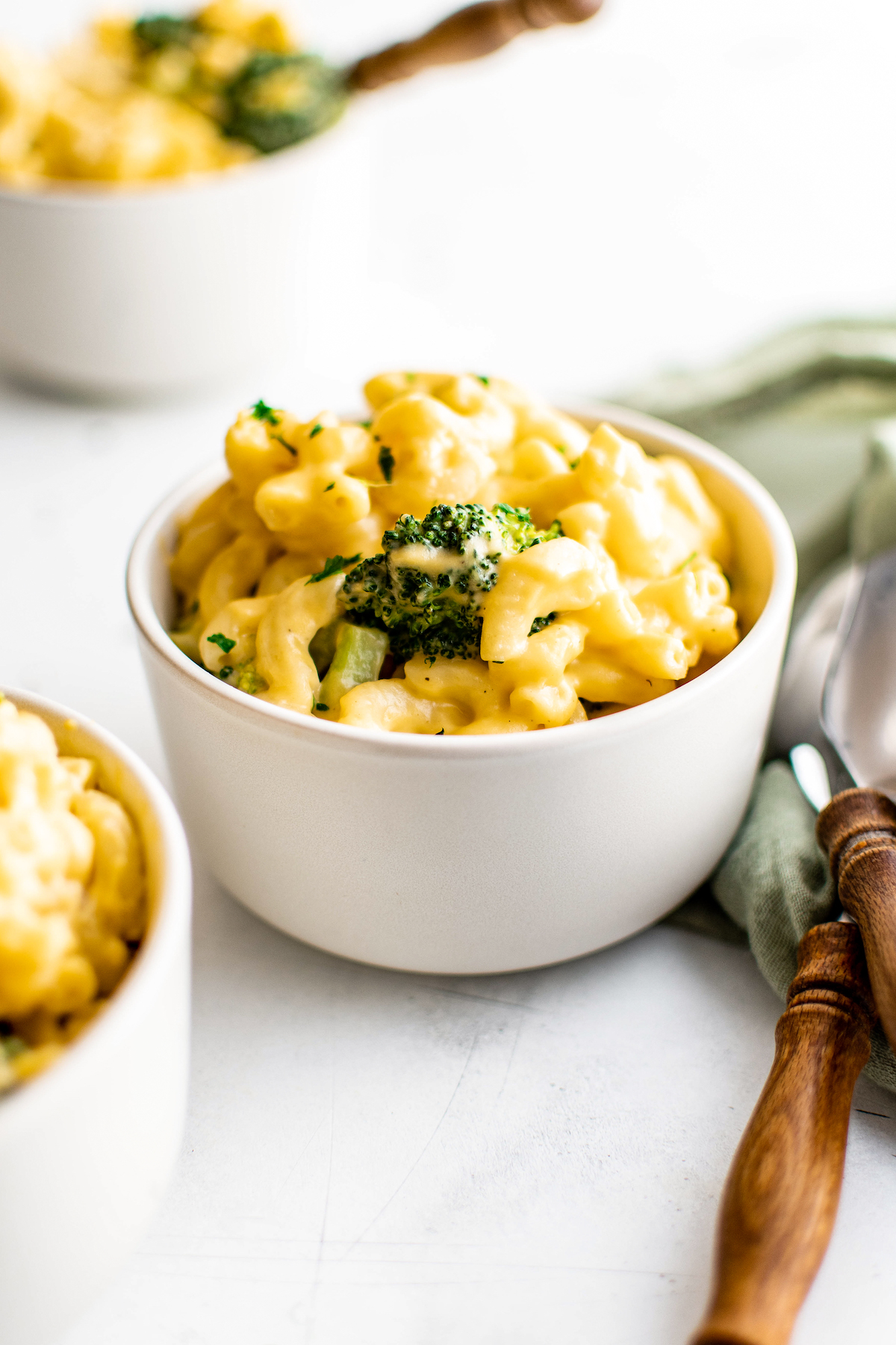 A small, deep bowl of mac and cheese.