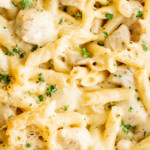 Landscape photo of chicken alfredo bake.