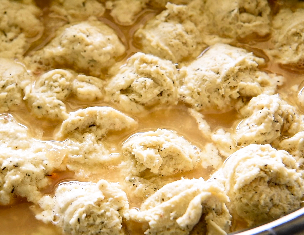 Dumplings in crockpot.