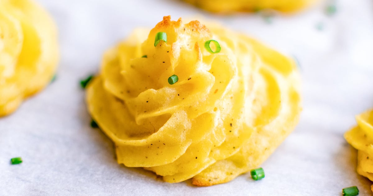 Close-up shot of a serving of potatoes.