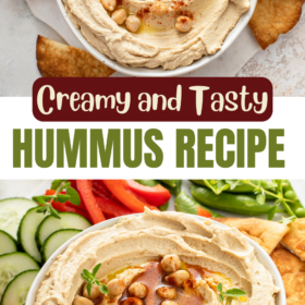 Hummus in a white bowl with oil drizzled on top.