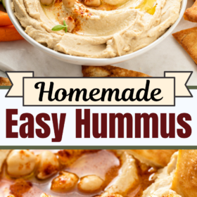 Hummus with oil and paprika on top.