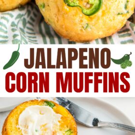 Jalapeno corn muffins sliced in half with butter spread on them.