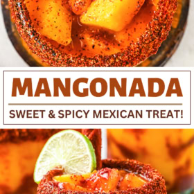 Mangonada with a lime wedge and tajin rim.