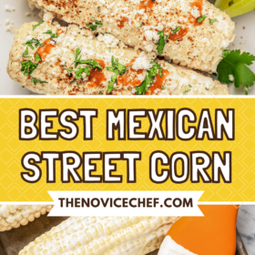 Mexican street corn and corn being brushed with mayo.