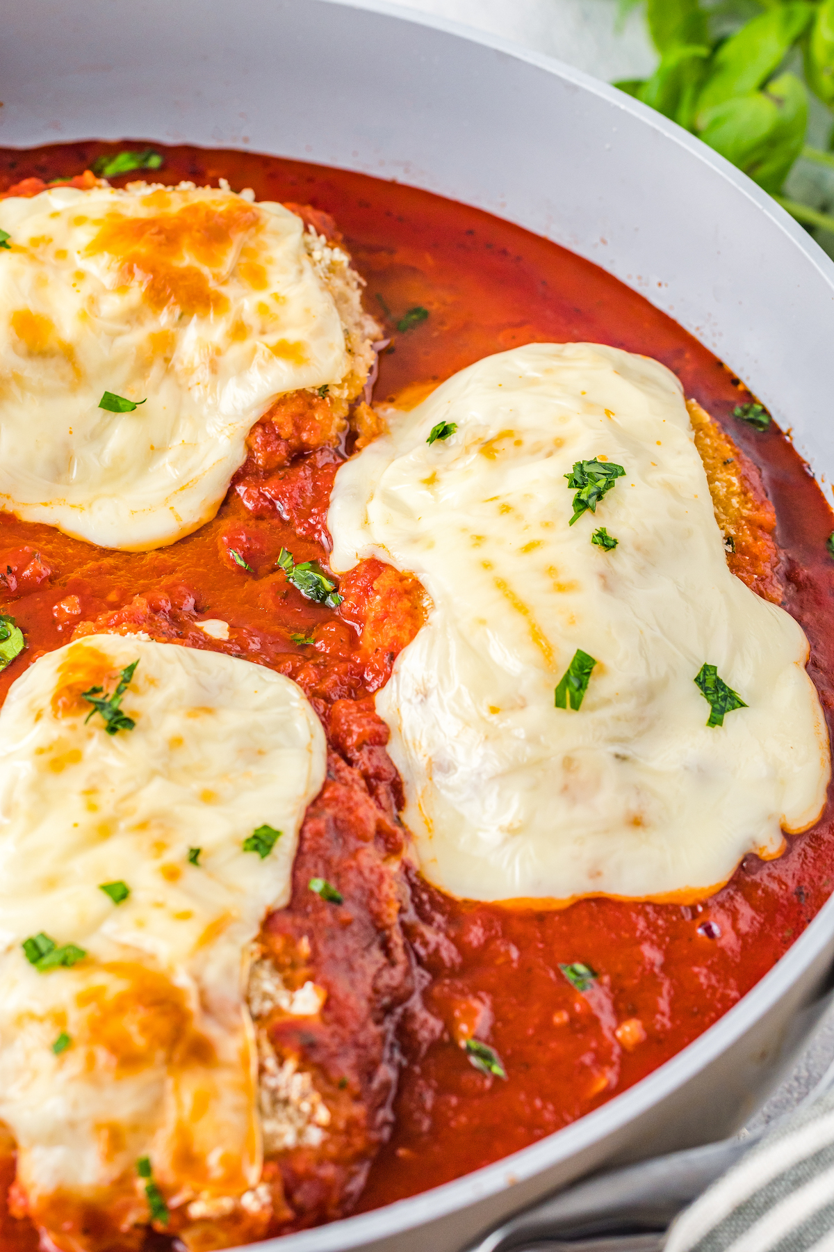 Close-up of chicken parmesan.