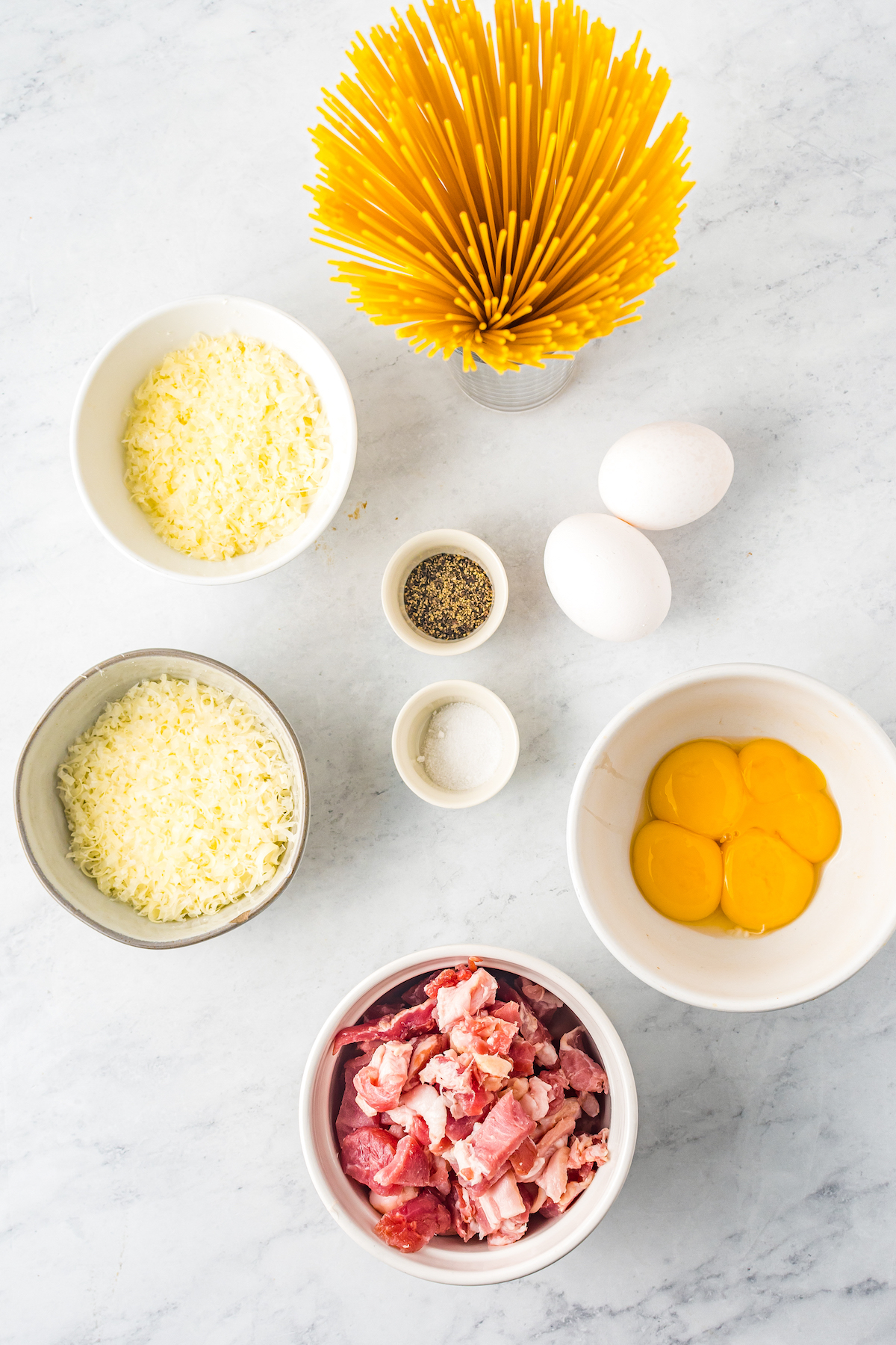 Ingredients for spaghetti carbonara.