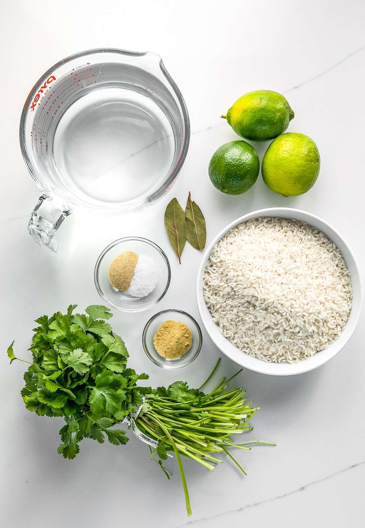 Ingredients for cilantro lime rice. 