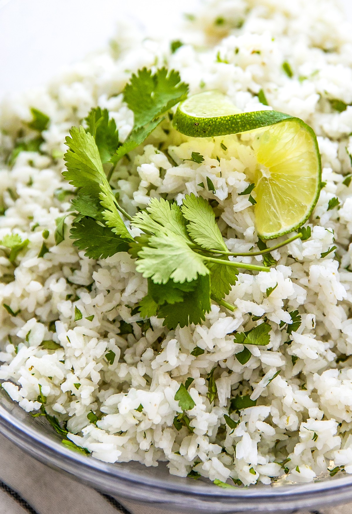 Close-up of cilantro lime rice in a bowl. 
