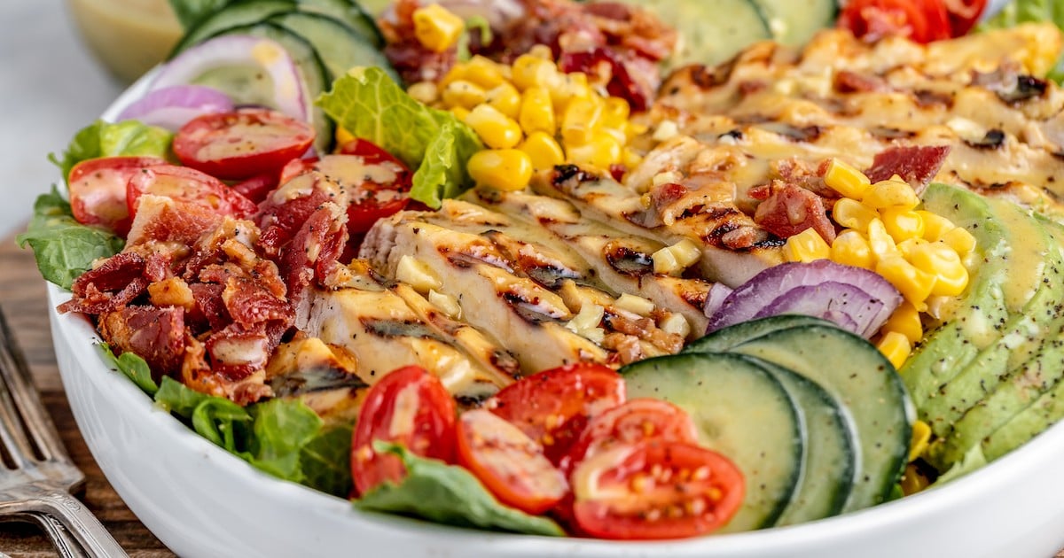 image of Grilled Chicken Salad With Honey Mustard recipe by The Novice Chef Blog