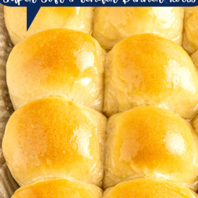 Homemade potato rolls brushed with melted butter.