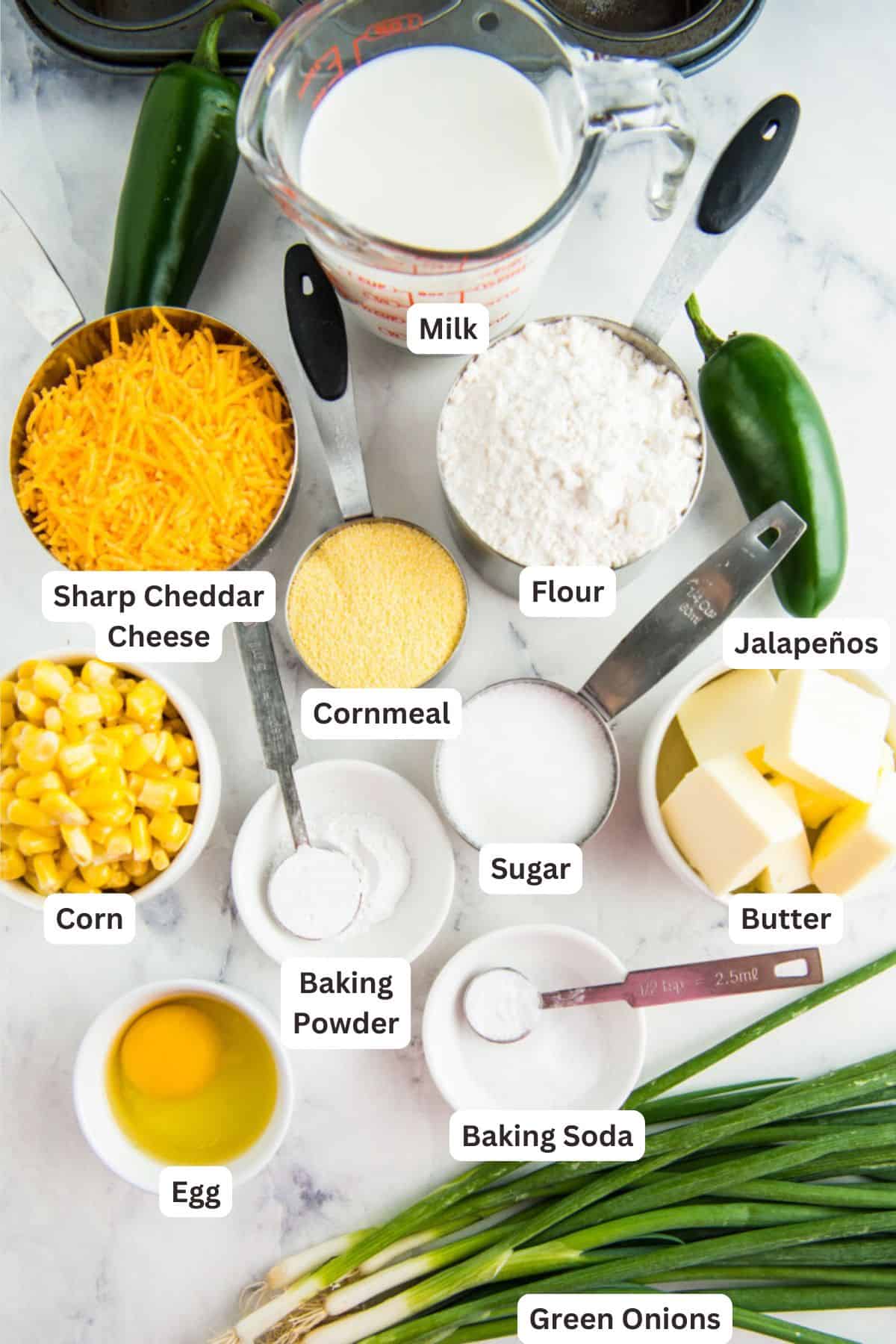 Ingredients for Jalapeño Cornbread Muffins.