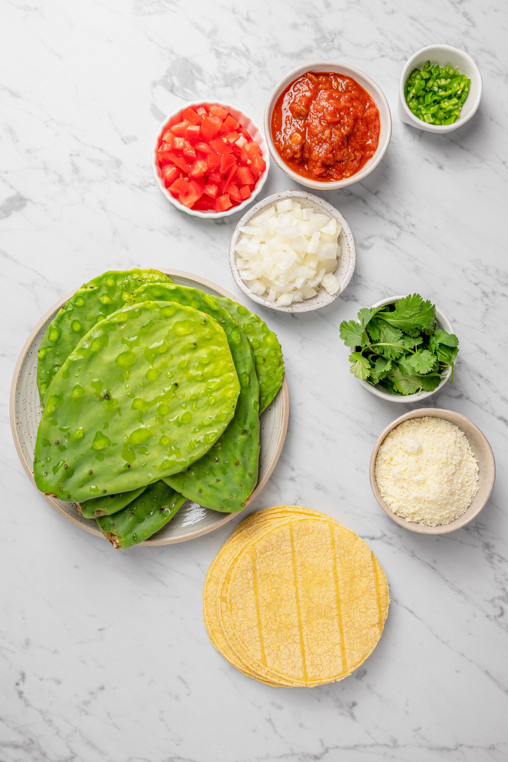 Ingredients for nopales tacos.