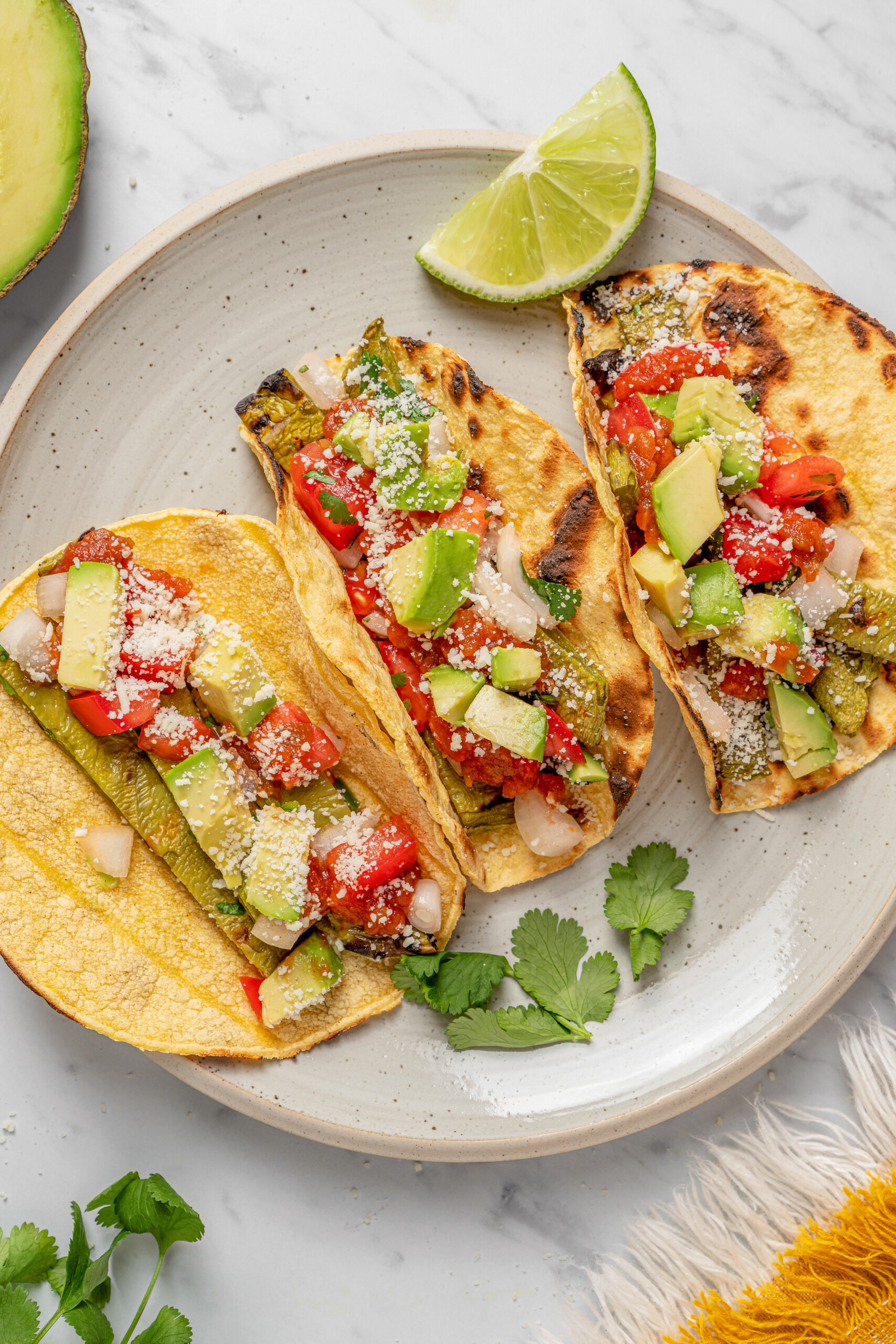 vegan nopales tacos with charred corn and black bean salsa