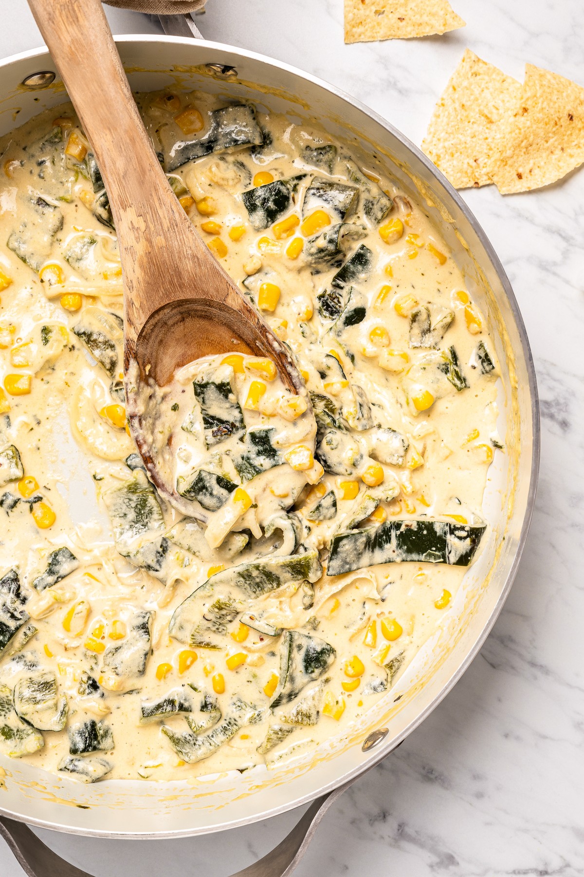 Pan with creamy rajas.