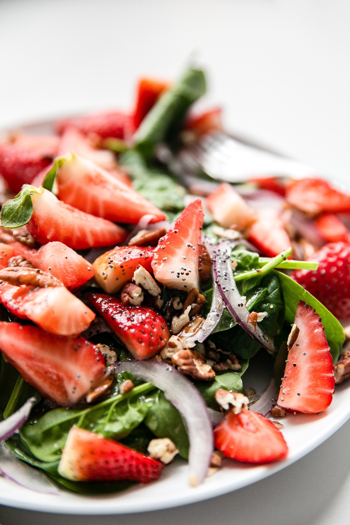 Close-up shot of a homemade strawberry salad.