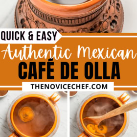 Café de Olla being made in a Olla De Barro and served in a clay mug.