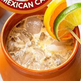 Mexican Cantaritos with a jar of tequila and fresh citrus.