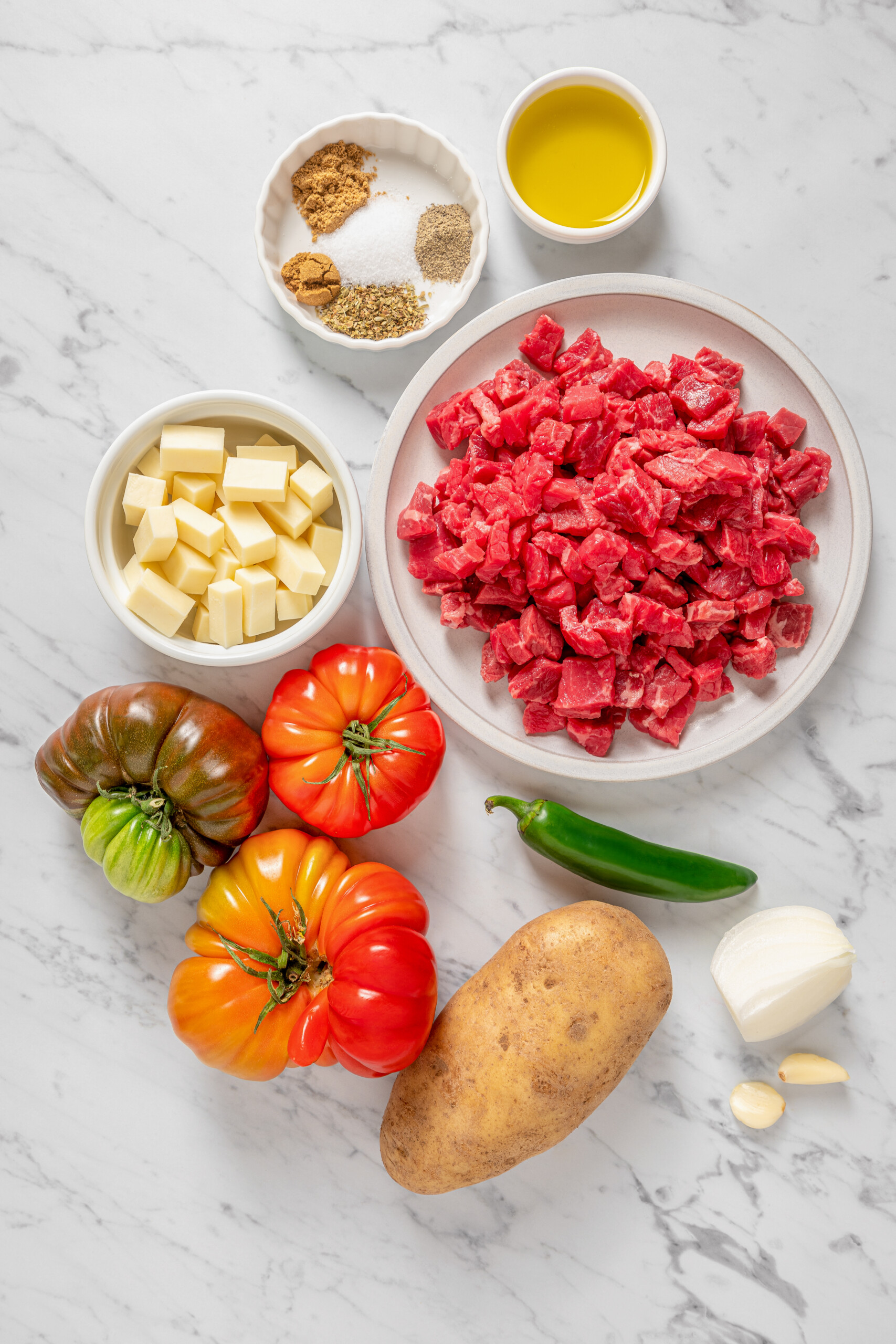 Ingredients for Mexican beef stew.