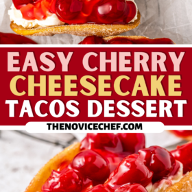 Cherry cheesecake tacos stacked against each other.
