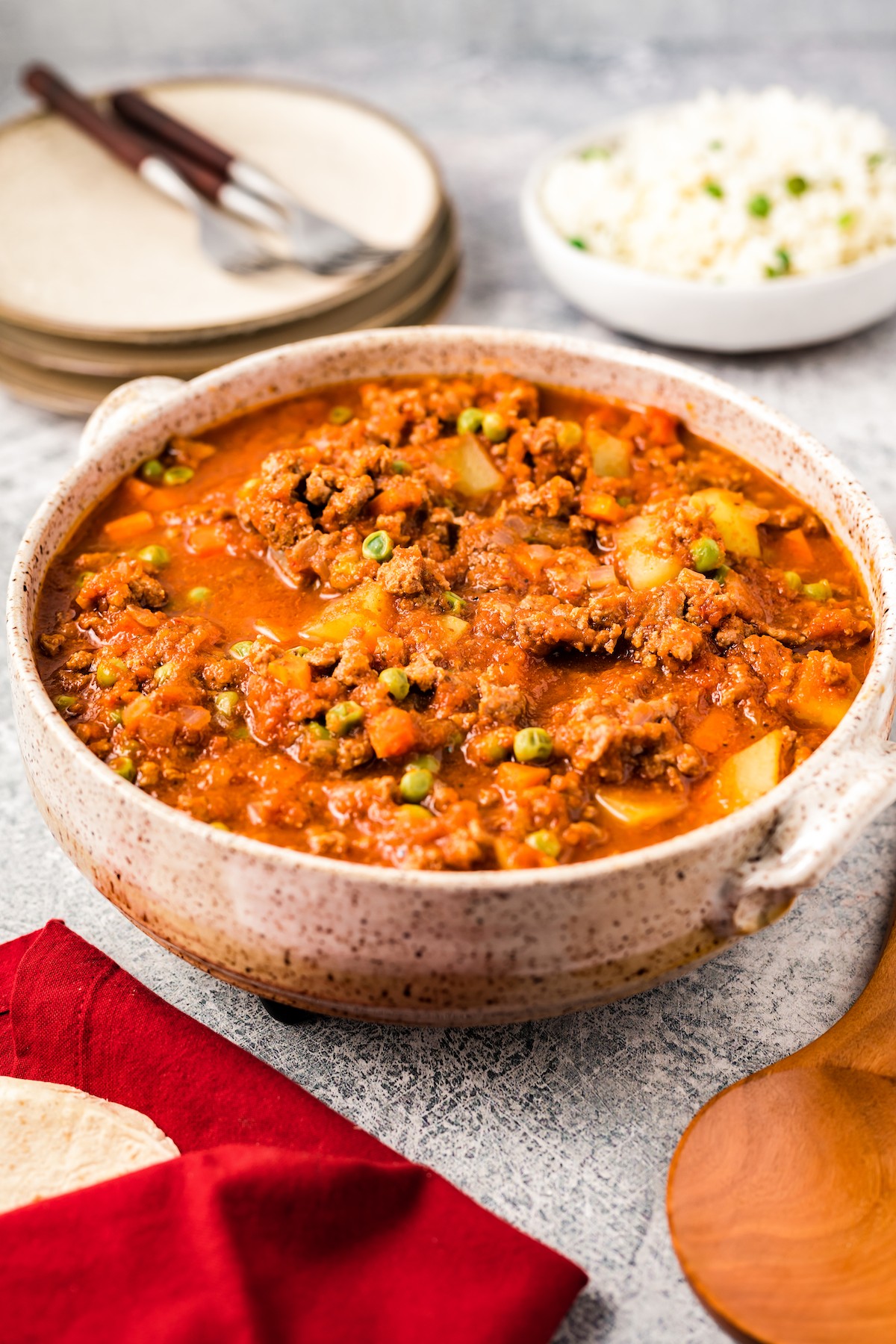 Picadillo in a serving bowl.