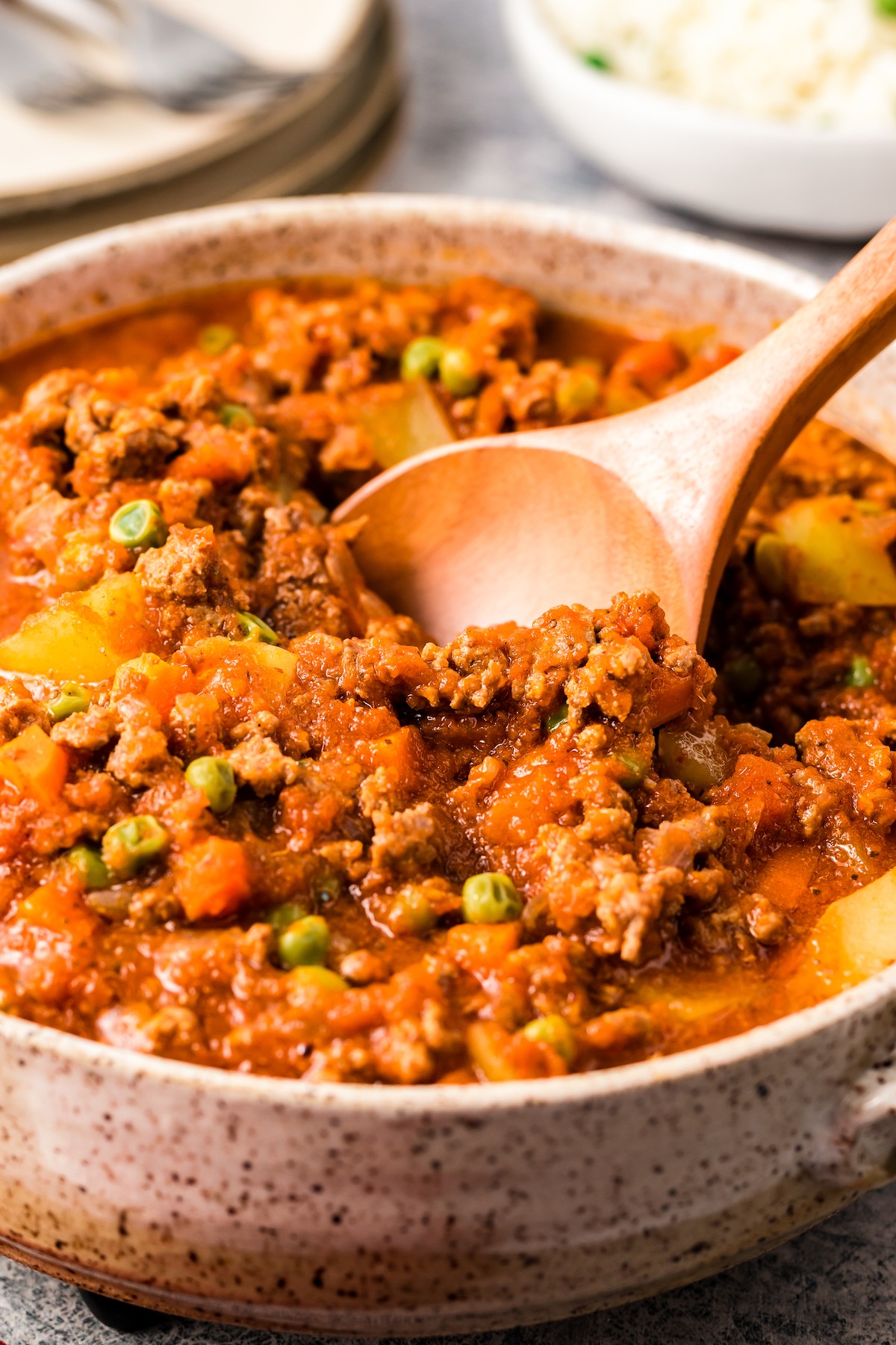 Picadillo in the pan.