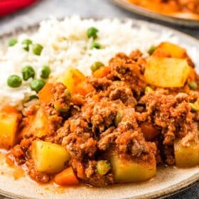 Picadillo with rice on the side.